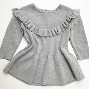 Knitted ruffled gray sweater dress